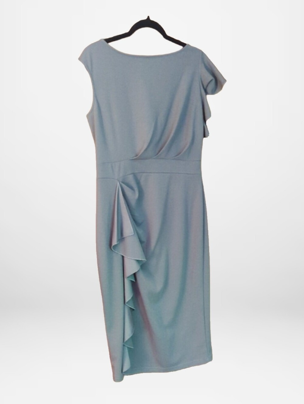 Quiet Luxury Asymmetrical Ruffle Dress L Sheath Gray Neutral by Aisize Timeless